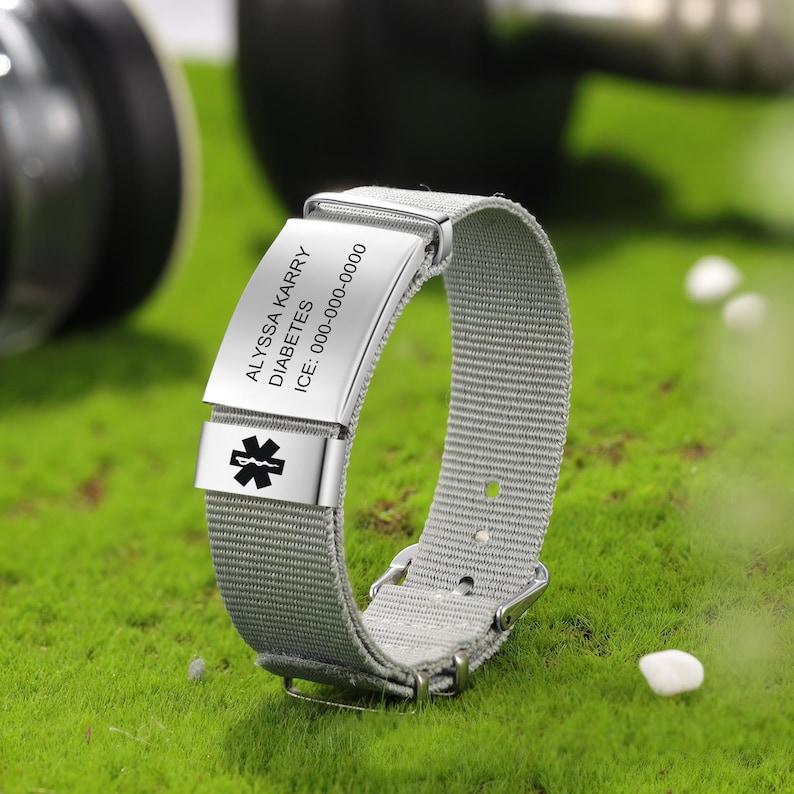 Emergency ID Nylon Bracelet for Women Custom Medical Alert Bracelet ...