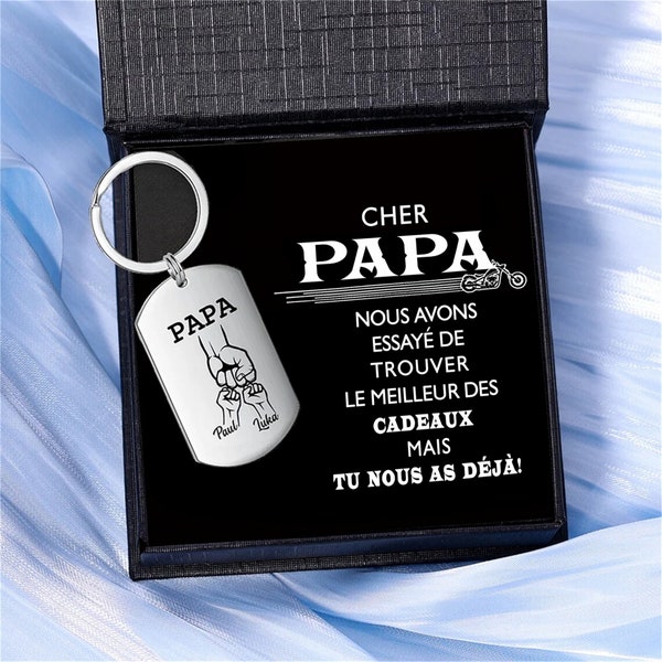 Personalized Papa and Kids Fist Name Keychain,Custom 1-5 Child Name Keychain Set With Gift Box,Gifts for Dad,Huaband,Fathers day gift