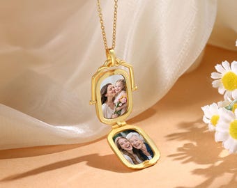 Personalized Photo Locket Necklace, Custom Photo Locket,  Engraved Gold Locket Memorial Necklace, Christmas Gifts for Her, for Mom