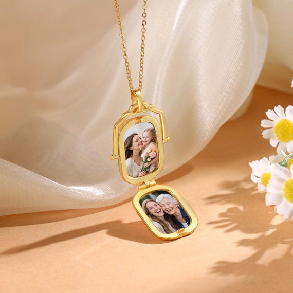 Personalized Photo Locket Necklace, Custom Photo Locket,  Engraved Gold Locket Memorial Necklace, Christmas Gifts for Her, for Mom