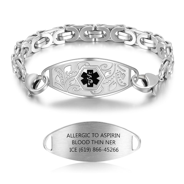 Customized Medical Alert ID Bracelet Inside Text Emergency Medical Alert Sport Bracelets for Men Women Jewelry Personalized Gifts for Him