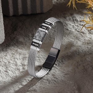 Pulsera con foto y nombre de niño para el Día del Padre, pulsera de cable con cuentas de 2 a 5 nombres para hombre, pulsera con palabras personalizadas para pareja, regalo personalizado para él