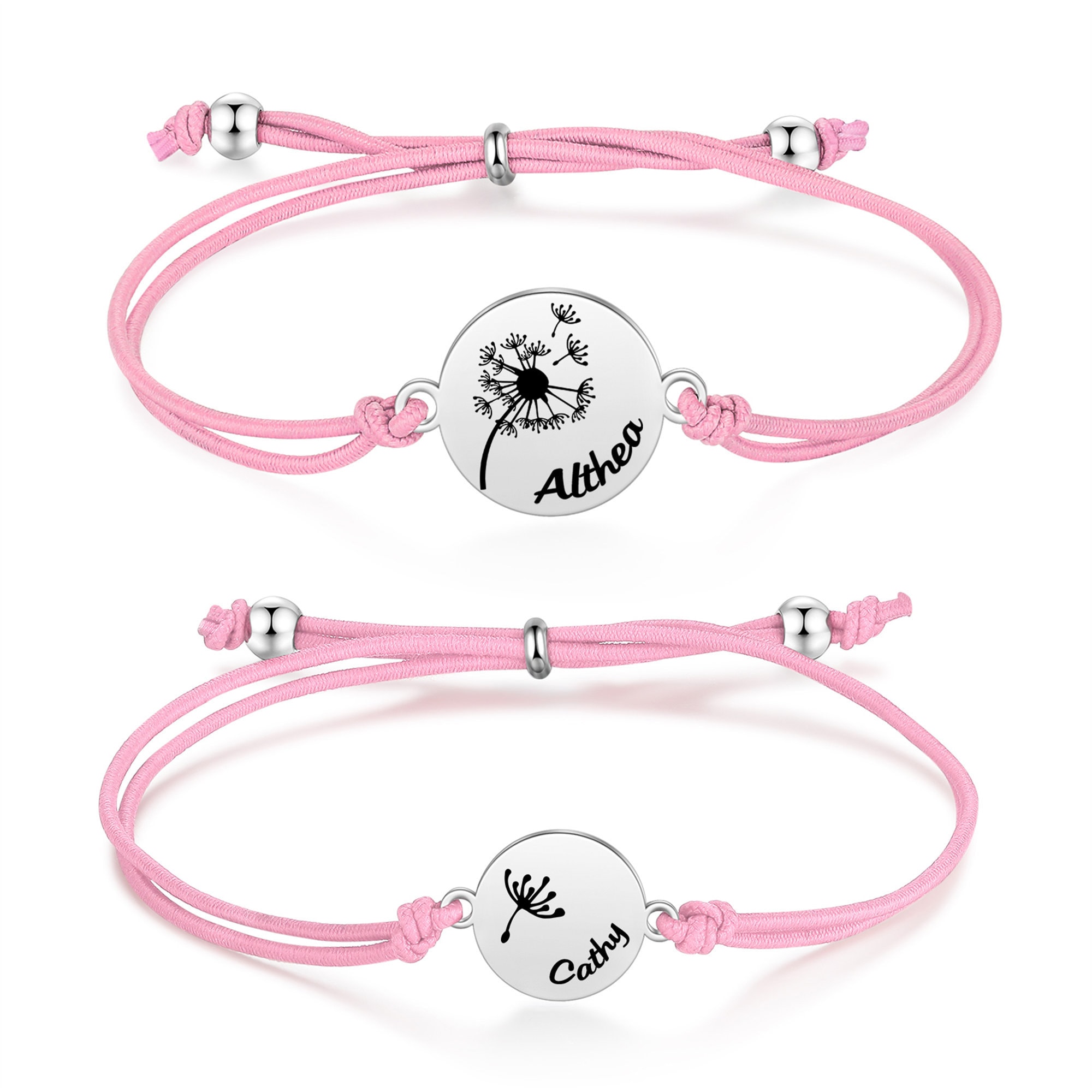 Custom Mother Daughter Bracelet Set, Dandelion Print with Name Engraved Matching Bracelets, 1st Day of School, Back to School Gifts for Girl