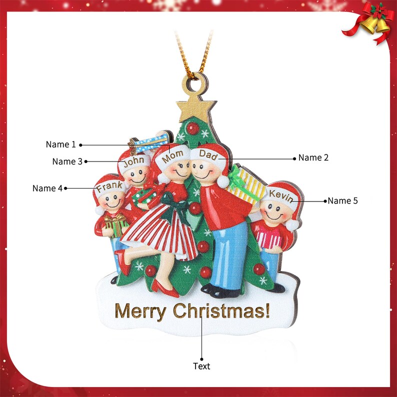 Personalized Family Ornament Set, Wood Christmas Tree Decoration