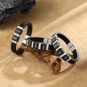 Personalized Men's Leather Bracelet – Braided ID Bracelet With 7 Engraved Name Beads, Custom Gift For Father