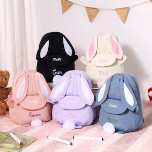 Personalised Name Bunny Backpack, Kids School Bag, Students Book Bag, Overnight Bag, Birthday Gift for Kids Girl, Children Nursery Rucksack