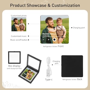 Custom Music Fridge Magnet, Personalized Photo & Music Fridge Magnet, Play Whole Song Music Box, Voicemail Keepsake Anniversary Gift for Him image 2