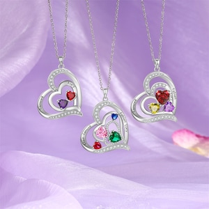 Collar de corazón para mujer, collar personalizado de 2 a 4 nombres y piedras de nacimiento, regalo para el día de la madre, collar de promesa, regalo para mamá, esposa, joyería de corazón