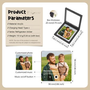 Custom Music Fridge Magnet, Personalized Photo & Music Fridge Magnet, Play Whole Song Music Box, Voicemail Keepsake Anniversary Gift for Him image 5