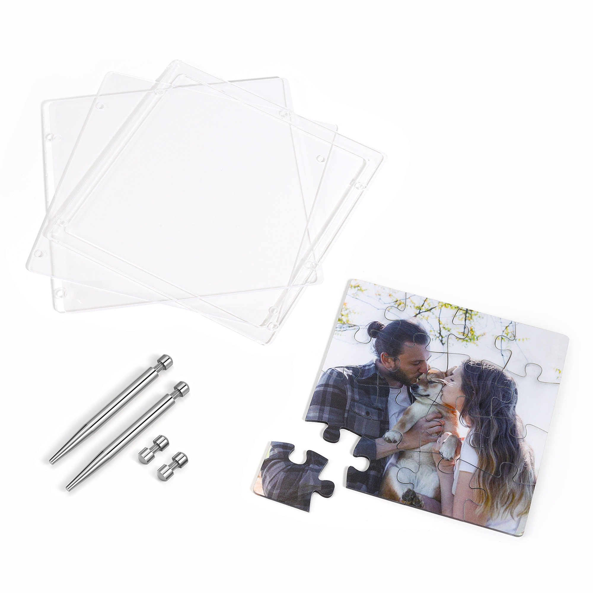 Personalized Custom Photos Jigsaw Puzzle Frame, Picture Puzzle Acrylic Frame with Stand Removable, Gifts for Him, Father&#39;s Day Gift