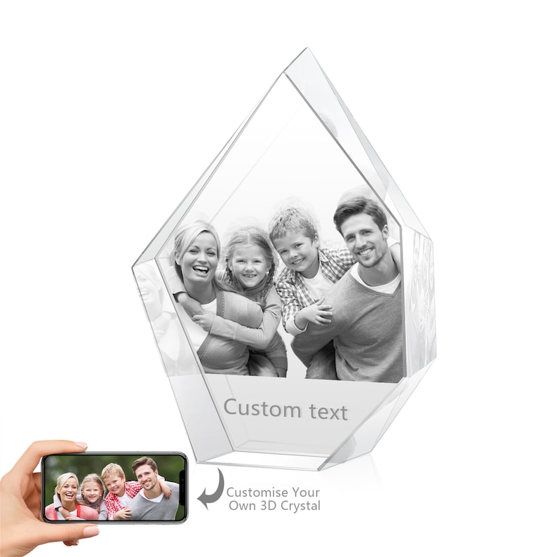 Personligt 3D-kristallfotoporträtt rombiskt, specialgraverad laseretsad bild 3D-kristallsten, heminredning, minnesgåva för årsdagar bild 2
