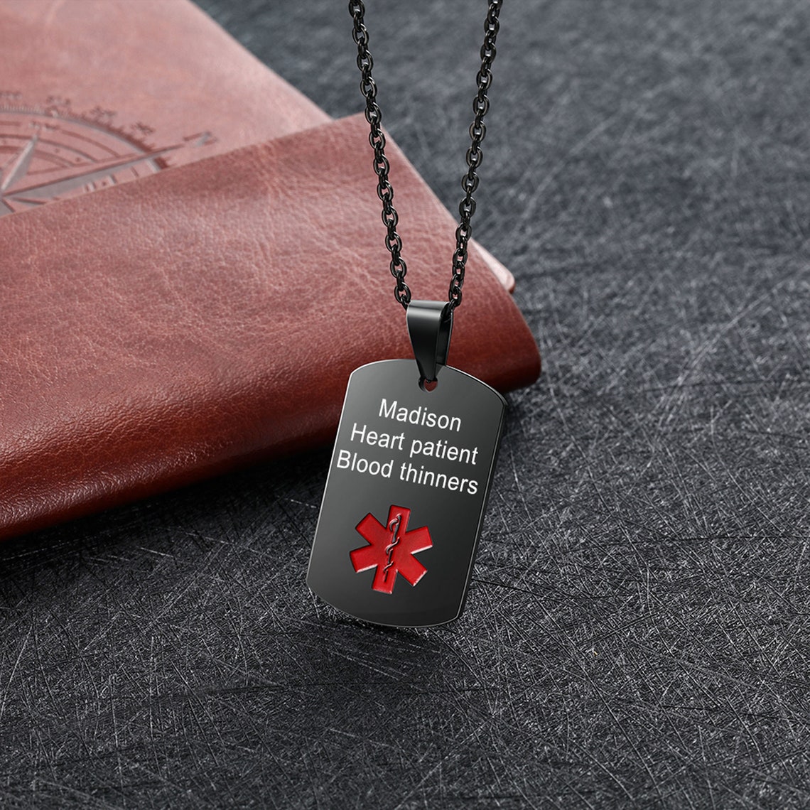 Custom Medical Alert Necklace for Men Women Stainless Steel Engraved ...