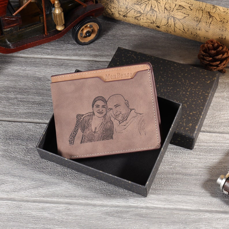 Personalized Custom Photo Wallet for Dad,Bifold PU Leather Engraved Family Picture Wallet For Men,Husband,Fathers Day Gift image 1