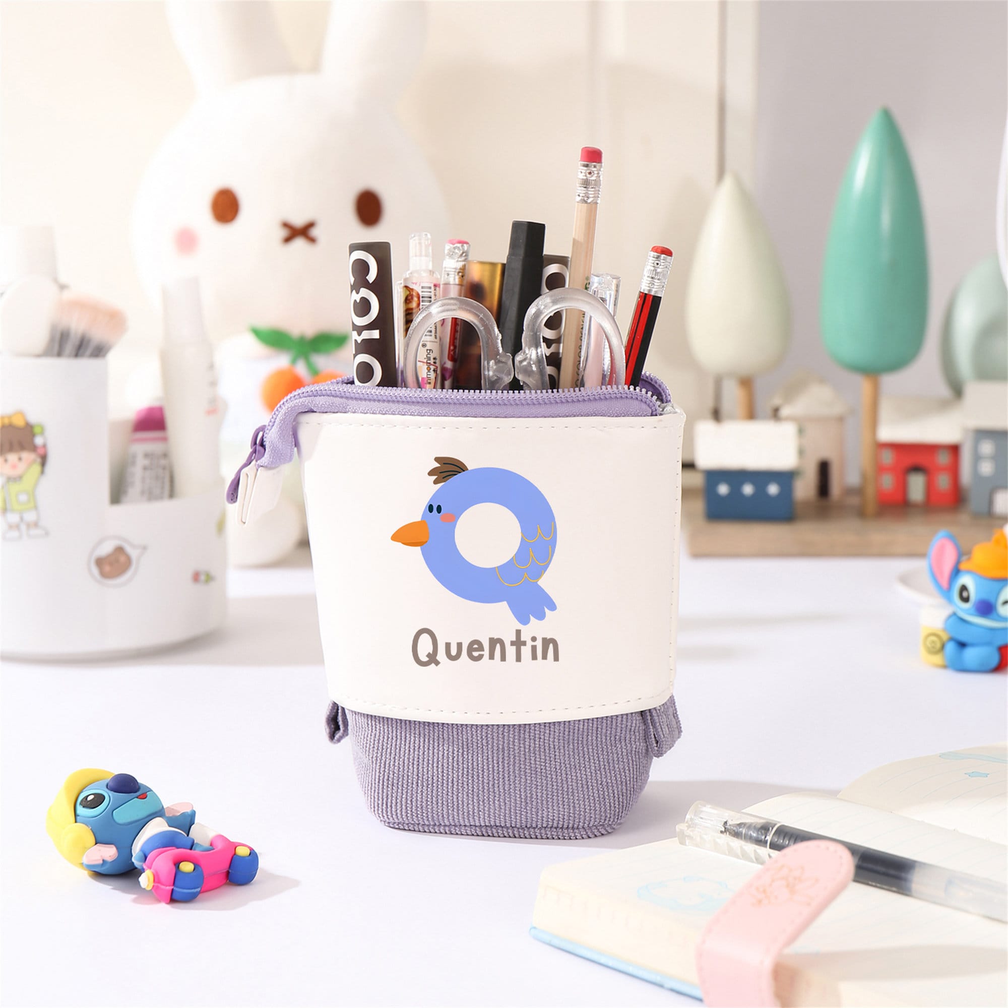 Custom Name & Initial Pencil Case Pop up Pencil Case Pen Holder Slide Down Pouch Personalized Kids Gifts Back-to-School Gift School Supplies