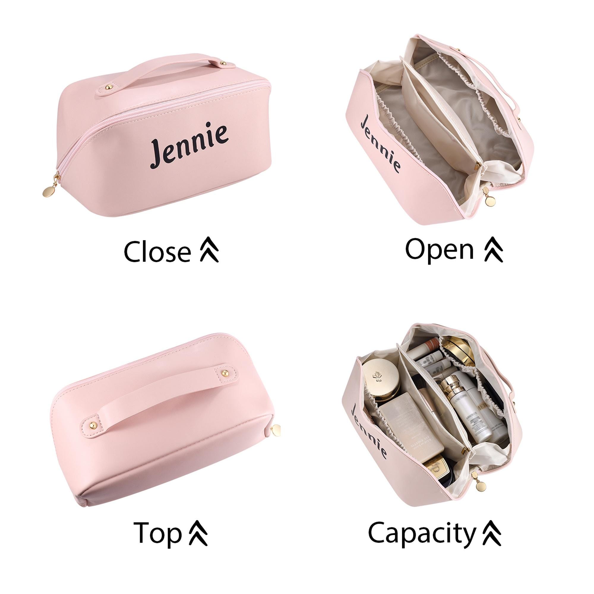 📢50% OFF❗❗Personalized Leather Makeup Bag with Birth Flower –Large Capacity, Customized for Bridesmaids! Personalize with Name - Ideal Gift for Her