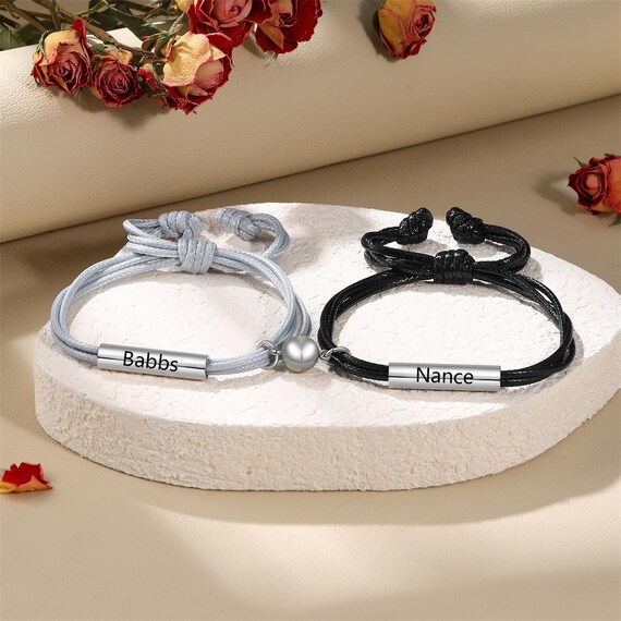 Matching Couples Bracelet, Personalized Name Couple Magnetic