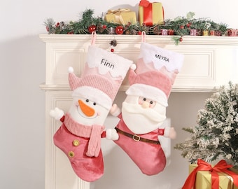 Pink Christmas Stocking with Name, Custom Name Family Stocking, Baby Girl Santa Christmas Stockings, Holiday Stocking Gift for Her