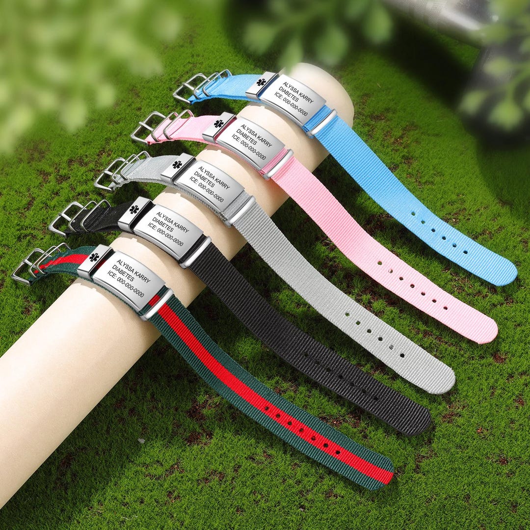 Emergency ID Nylon Bracelet for Women Custom Medical Alert Bracelet ...