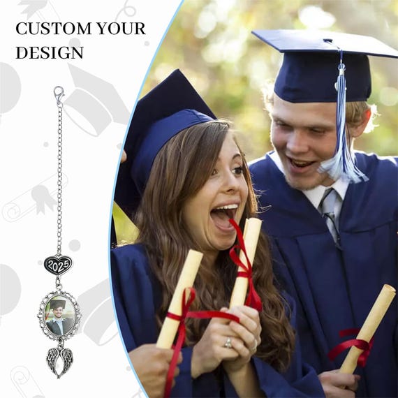 Custom Graduation Tassel Photo&text Charm With Angel Wing,memorial Graduation Gift For Her,2025 Graduation Memorial Tassel For Grad Cap - UK