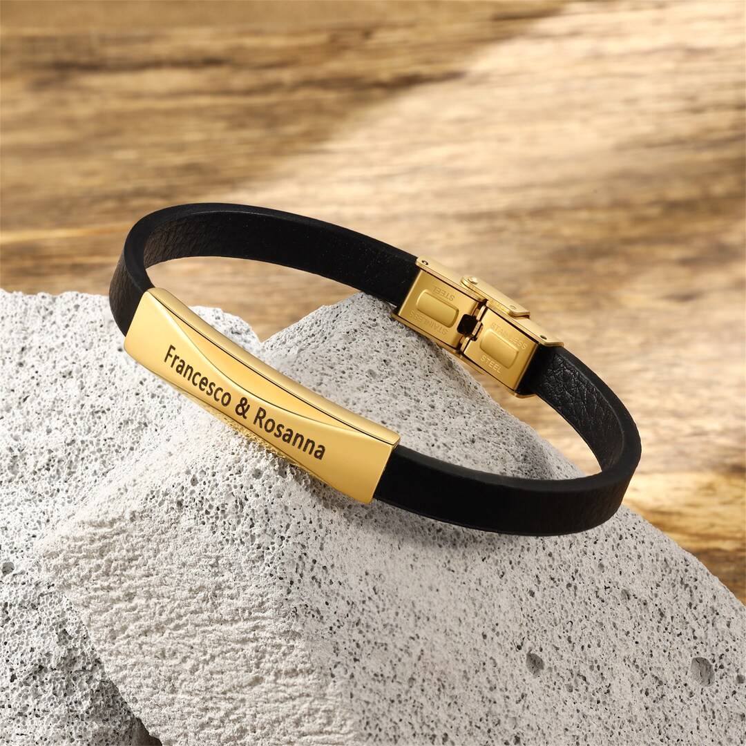 ID Name Bracelet for Men Custom Bracelet Engraved Name Plate Bracelets