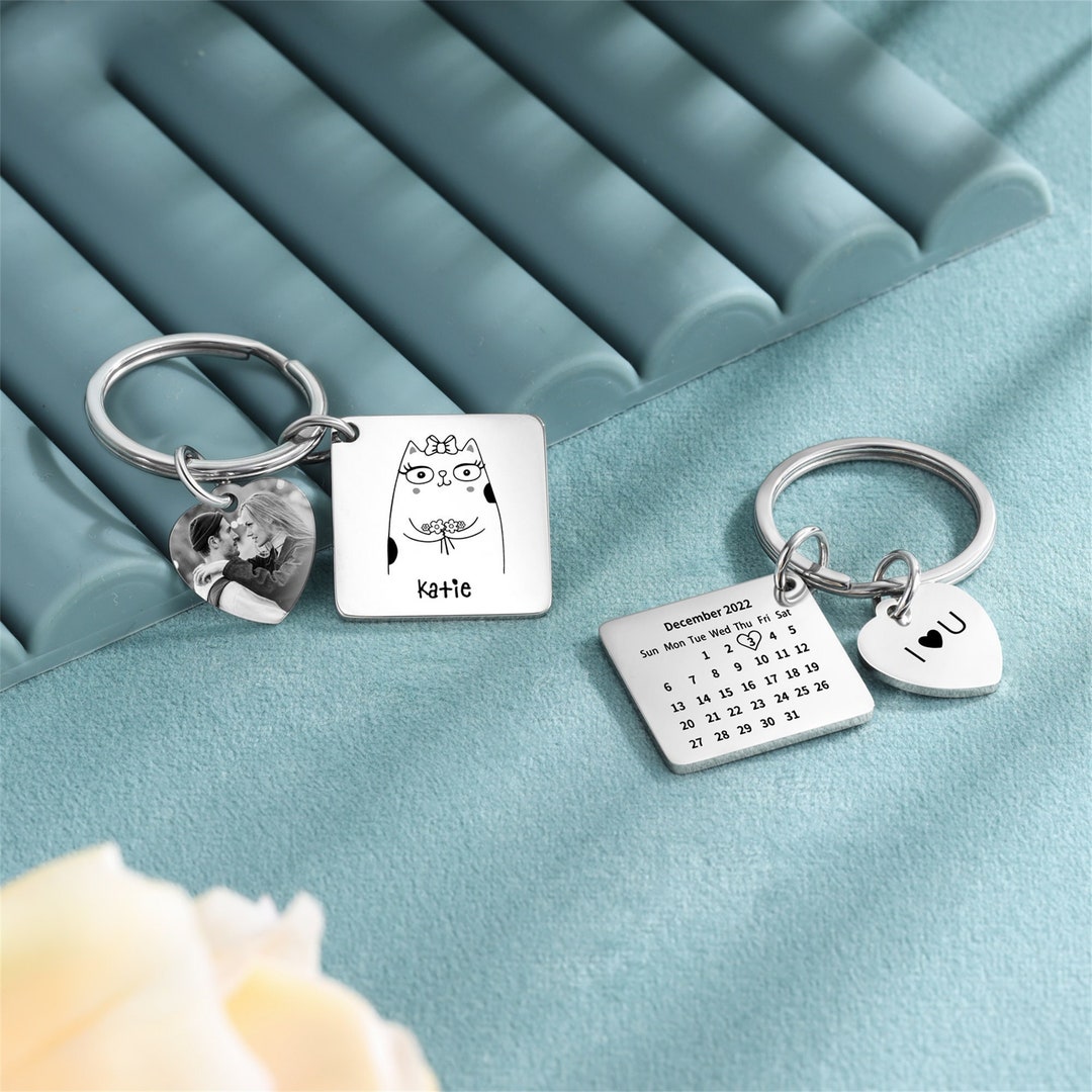 Custom Photo Keychain Set For Couples - Personalized Matching Keychains With Date & Picture, Valentine's Gift