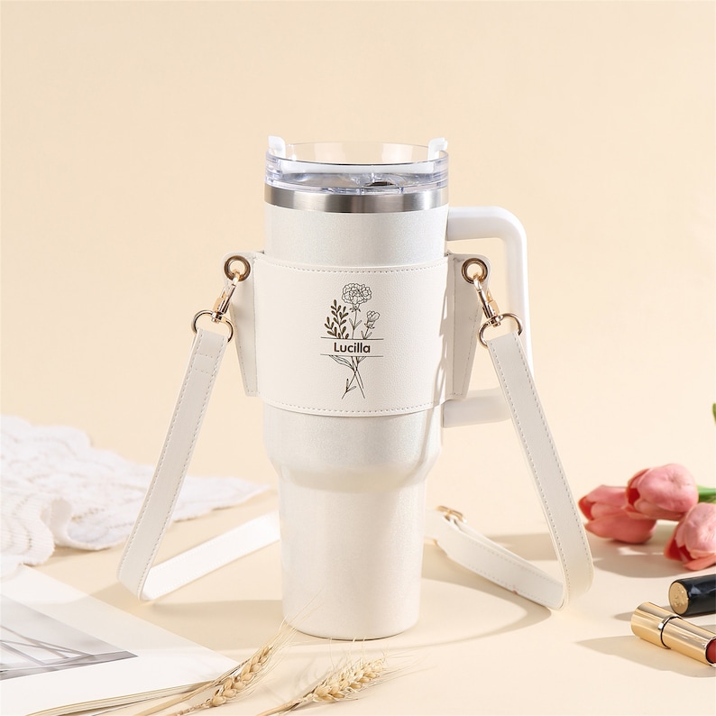 Custom Name Water Bottle Carrier Bag, Tumbler Handle, Adjustable