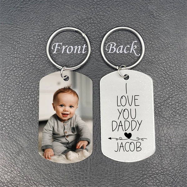 Custom Kids Picture Keychain for Dad,Engraved Name Family Photo Keyring, Personalized Anniversary Keychain Gift Ideas,Father's Day Gift