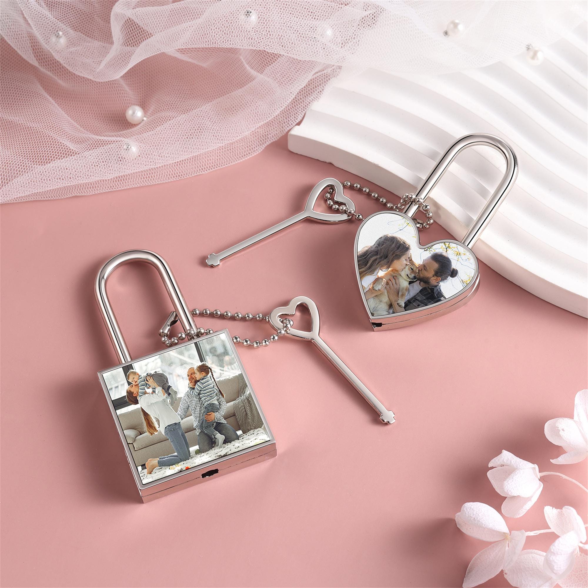 Cadeado de amor de coração com chave, cadeado de foto personalizado, cadeado para o amor, presentes de aniversário de casamento e noivado, presente de dia dos namorados para marido e namorado