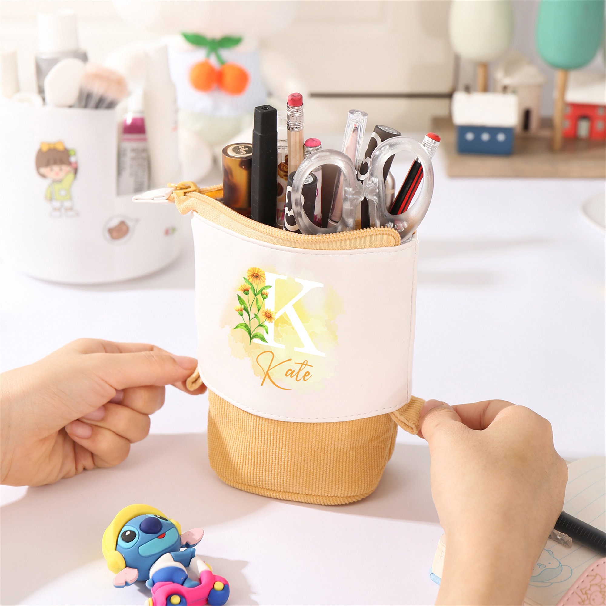 Custom Name & Birthflower Pencil Case Pop Up Pen Pouch Personalized Makeup Cosmetic Bag Birthday Gift For Teacher Back to School Kid gift