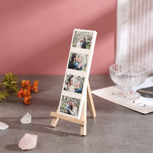 Personalisierte benutzerdefinierte 4 Fotos Rechteck Baustein mit Ständer, Puzzle Bilderblock Geschenke für sie, für Familie Mutter Geschenk