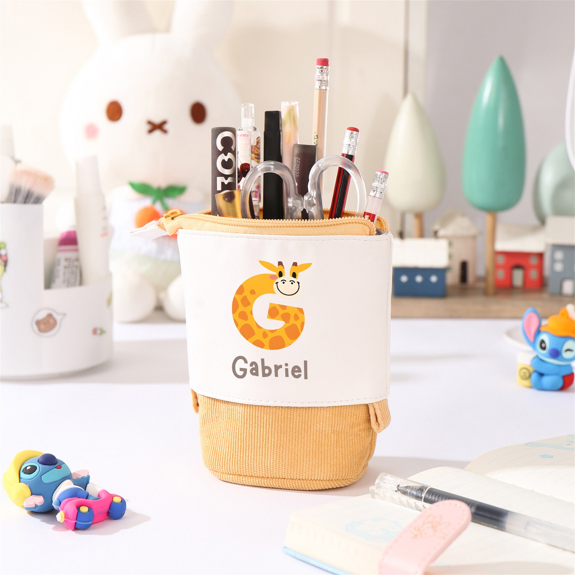 Custom Name & Initial Pencil Case Pop up Pencil Case Pen Holder Slide Down Pouch Personalized Kids Gifts Back-to-School Gift School Supplies