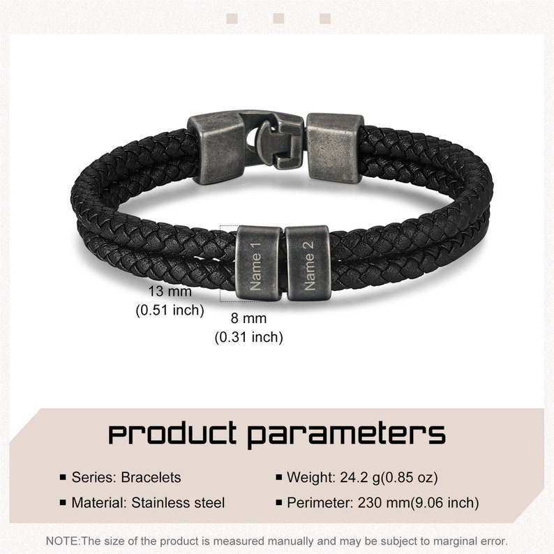 Bracelet prénom personnalisé de 1 à 5 perles avec carte-cadeau, meilleurs cadeaux personnalisés pour un papa de tous les temps, plaque nominative de bracelet en cuir pour homme, cadeau de fête des pères image 4