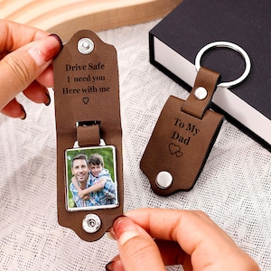 Porte-clés photo personnalisé Drive Safe pour papa, porte-clés photo personnalisé, porte-clés en cuir pour homme, meilleurs cadeaux pour mari, cadeaux de fête des pères