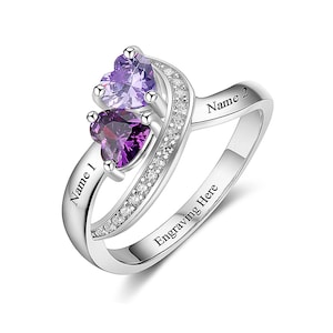 Anillo personalizado de 2 nombres, anillo de piedra de nacimiento, anillos de promesa de joyería de plata de ley 925 para ella, anillo de madre e hija, regalo del día de la madre