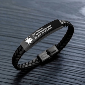 Aangepaste medische waarschuwingsarmband voor mannen vrouwen waterdichte medische noodhulp ID PU-leren armbanden voor volwassenen Gepersonaliseerde cadeaus voor hem