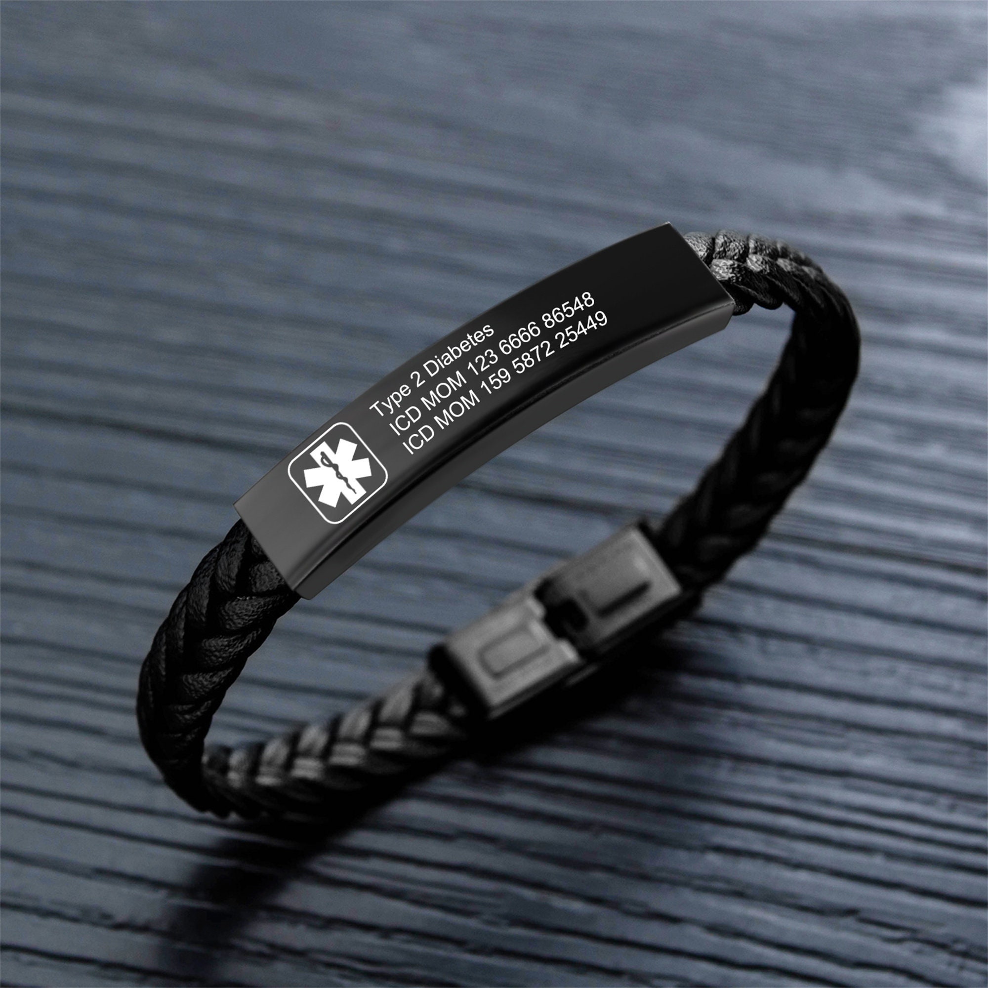 Custom Medical Alert Bracelet for Men Women Waterproof Emergency Medical Alert ID PU Leather Bracelets for Adult Personalized Gifts for Him