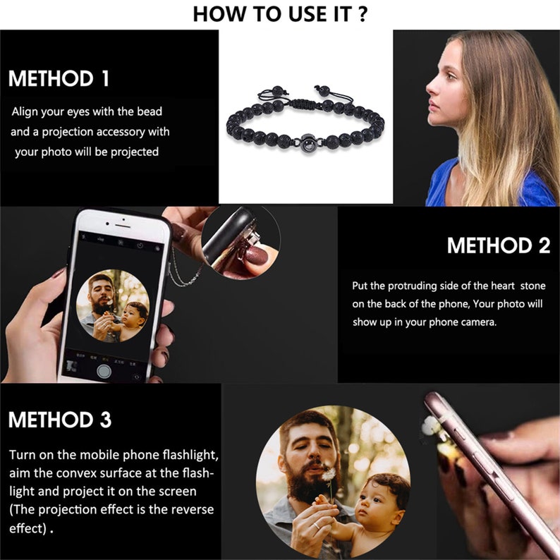 Braccialetto personalizzato con proiezione fotografica per uomo, braccialetto con perline e foto all'interno, regalo commemorativo per lui, regalo per la festa del papà immagine 4