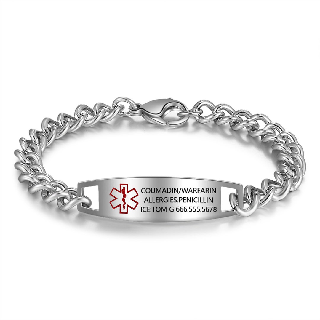 Custom Medical Alert Bracelet for Men Women Waterproof Emergency