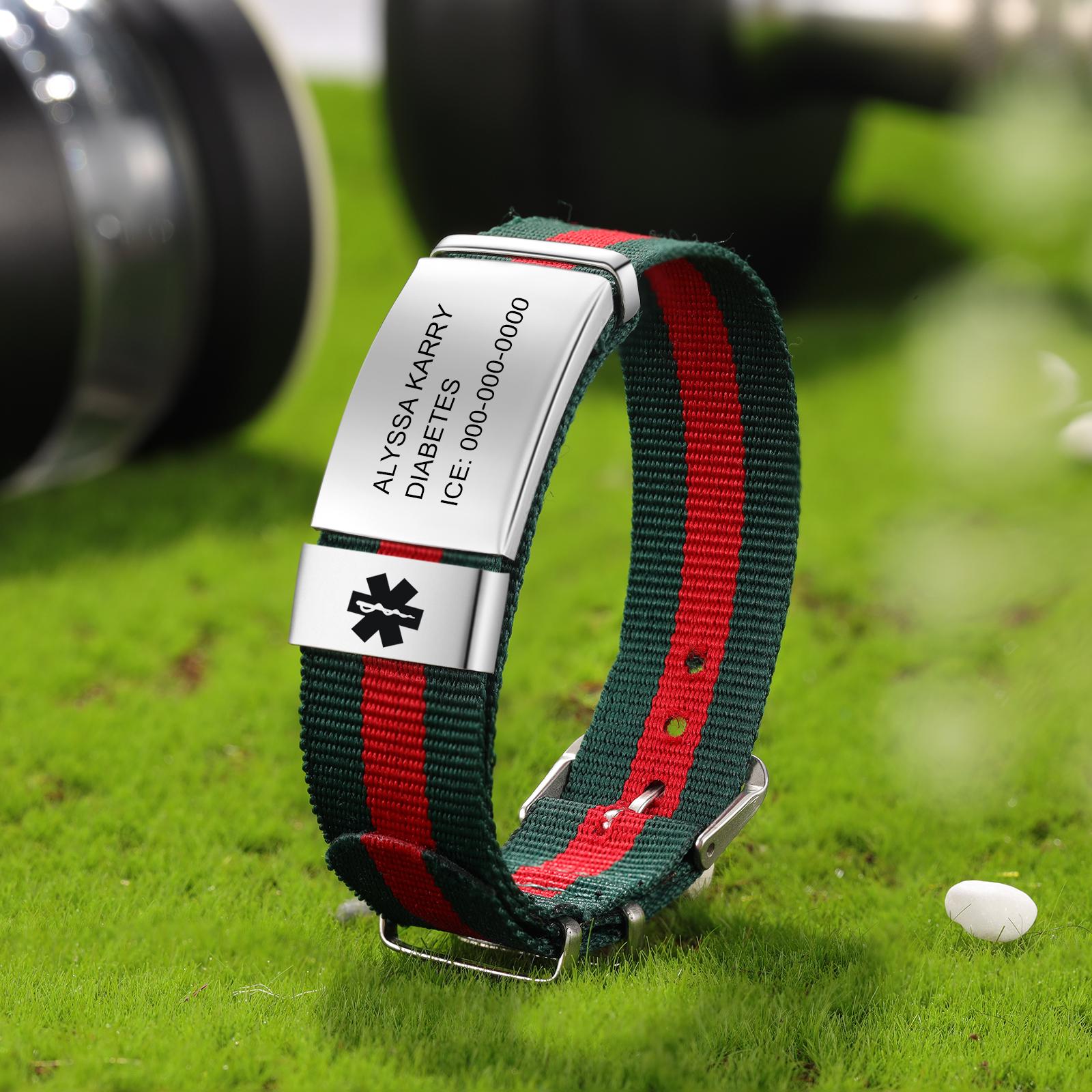 Emergency ID Nylon Bracelet for Women Custom Medical Alert Bracelet ...
