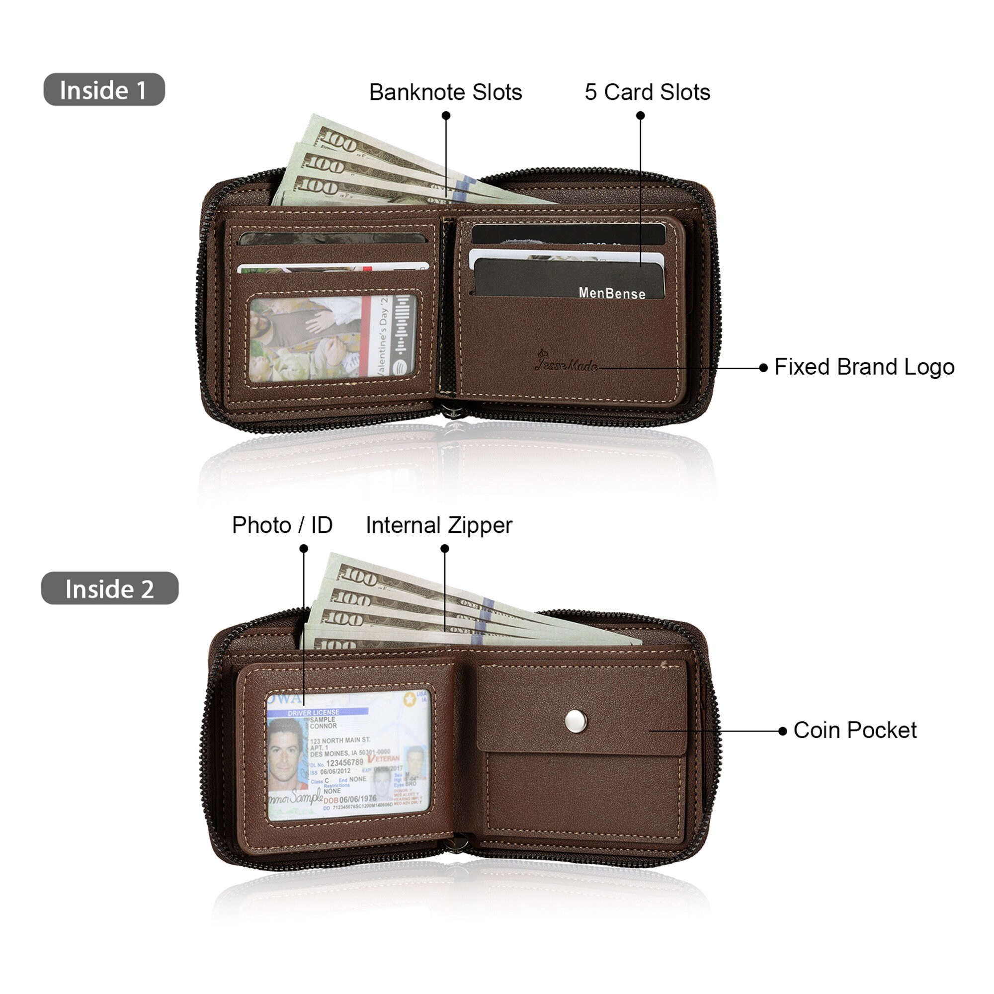 Personalized Engraved Men's Wallet - Custom Photo & Text Zipper Wallet, Gift For Dad, Husband, Boyfriend - View #2