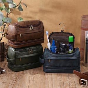 Trousse de toilette personnalisée, trousse de toilette de voyage pour homme, trousse de voyage en cuir, cadeau personnalisé pour garçons d'honneur, cadeau d'anniversaire pour lui, cadeau pour papa