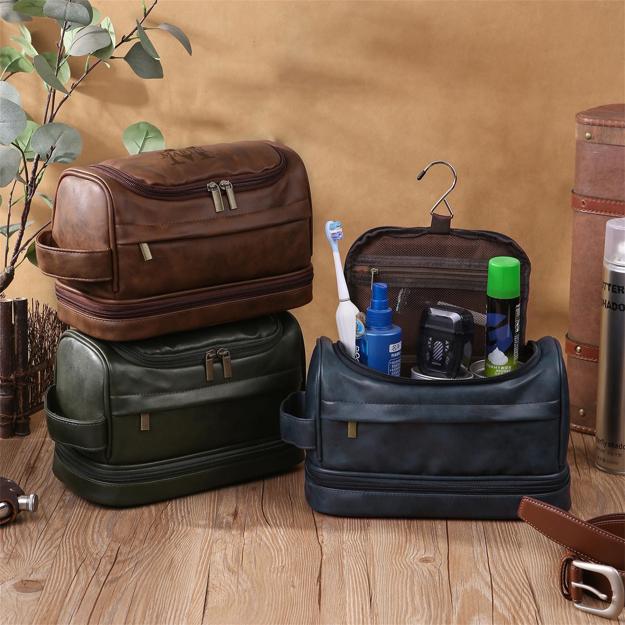 Personalized Toiletry Bag, Men's Travel Toiletry Bag, Leather Travel Kit, Custom Groomsmen Gift, Anniversary Gift for him, Gift for dad