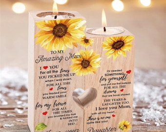 To My Amazing Mum Love,Your Daughter. Sunflower Candle Holder Set For Mother Lover Promise Candlesticks Gifts For Mom