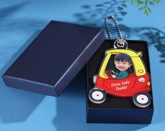 Pingente de carro com foto de avatar infantil personalizado para o pai, cabide de acrílico para carro &quot;Dirija com segurança, papai&quot;, acessórios de carro personalizados, presente para ele