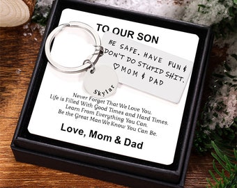 Be Safe Have Fun Don't Do Stupid Shit, Personalized Custom Kids Name Keychain for Boy, Son Daughter Keyring Gift, Christmas Gifts for Kids