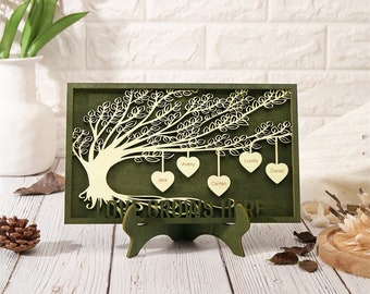 Family Tree Sign Name Wooden Frame - "Love Grows Here" Custom Names of Family Member Tree of Life Home Decor Personalized Mother's Day Gift