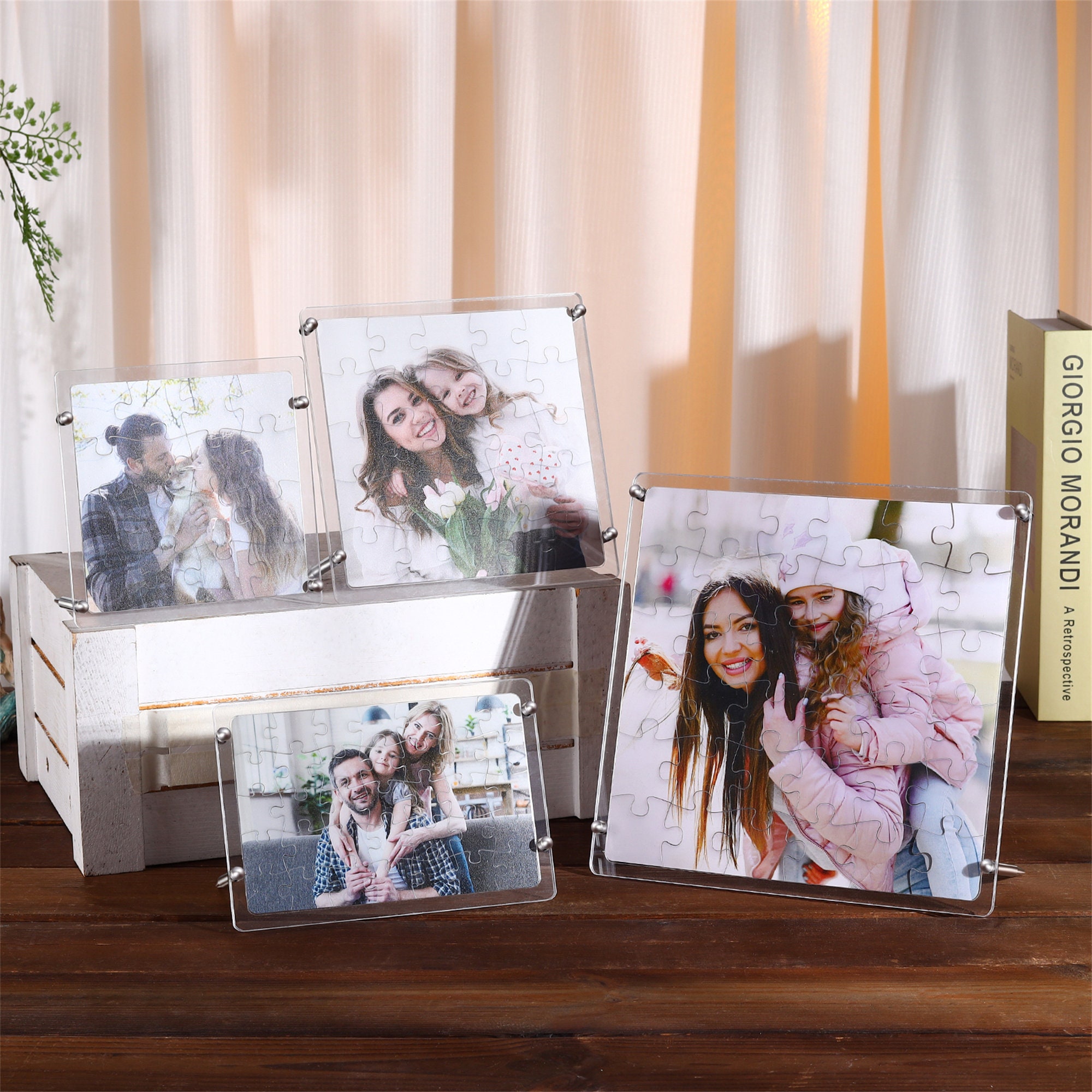 Personalized Custom Photos Jigsaw Puzzle Frame, Picture Puzzle Acrylic Frame with Stand Removable, Gifts for Him, Father&#39;s Day Gift