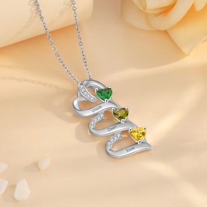 Collar combinado de corazón personalizado 2-5 nombres y piedras de nacimiento collar de promesa de madre e hija para mamá, joyería de aniversario familiar, regalo de cumpleaños