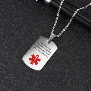 Custom Medical Alert Necklace for Men Women Stainless Steel Engraved Medical ID Tag Emergency Med Alert Necklace for Men image 5