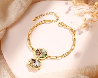 Custom Photo Locket Bracelet, Little Angel Pattern Flip-Cover Photo Bracelet, Memorial Bracelet with Pictures, Christmas Gift for Her